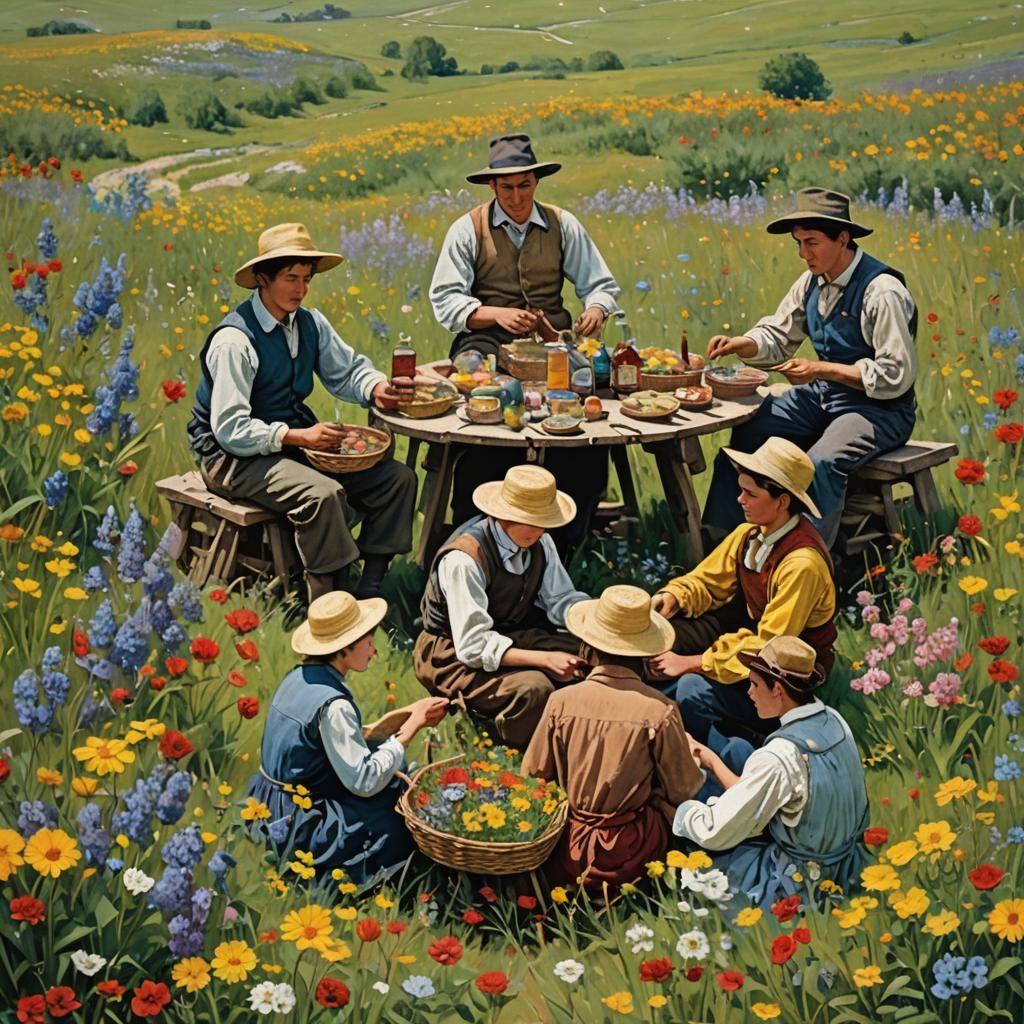 Picnic in a Flowery Meadow: Matte Painting