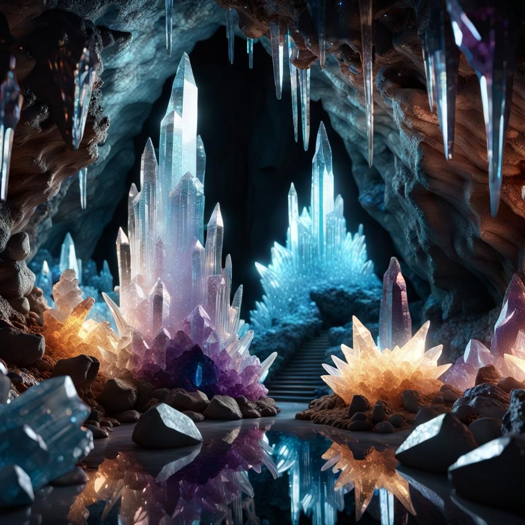 Luminescent Crystal Cave in Photorealistic CGI Render