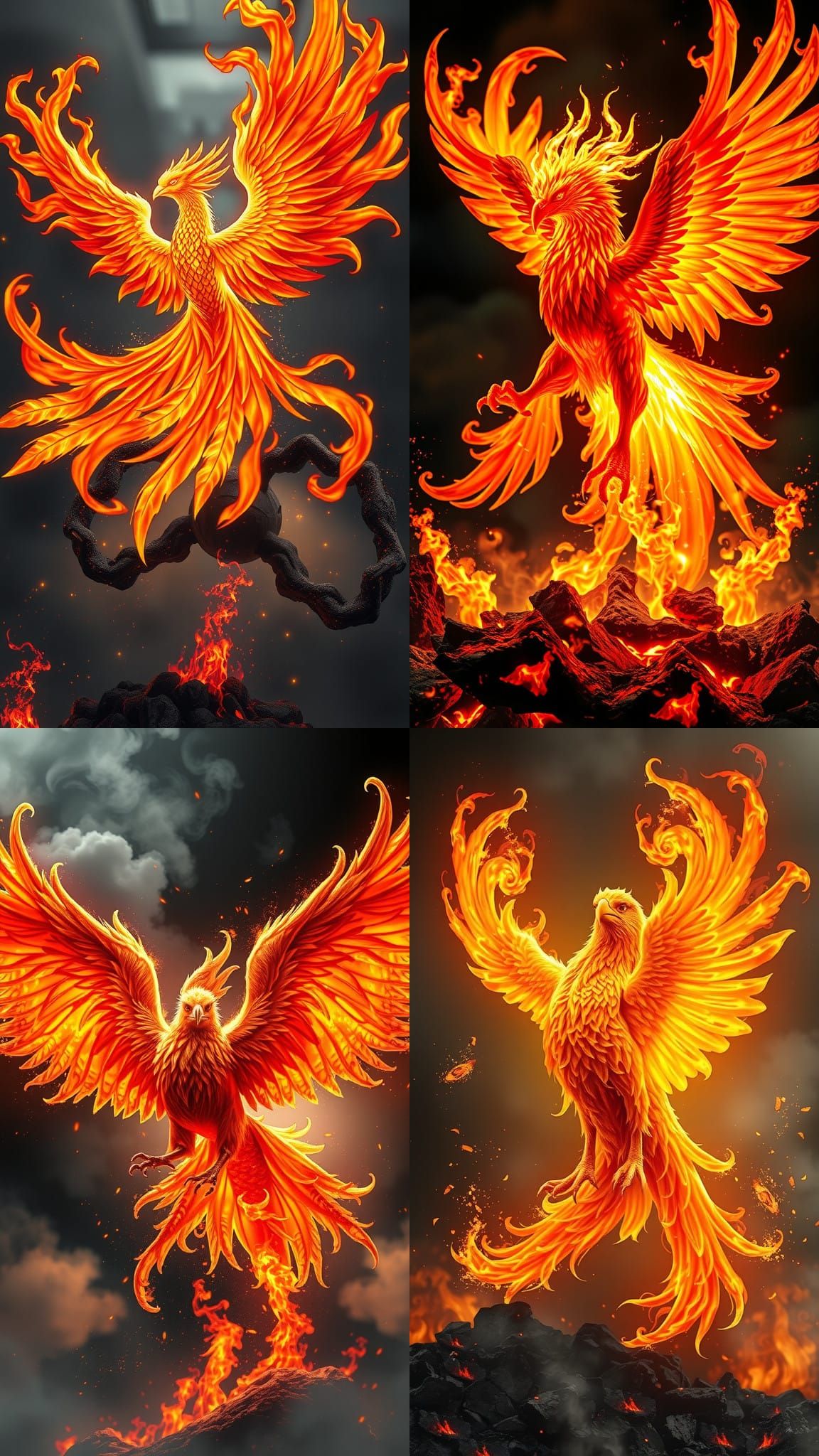 Fiery Phoenix Rising from Ashes