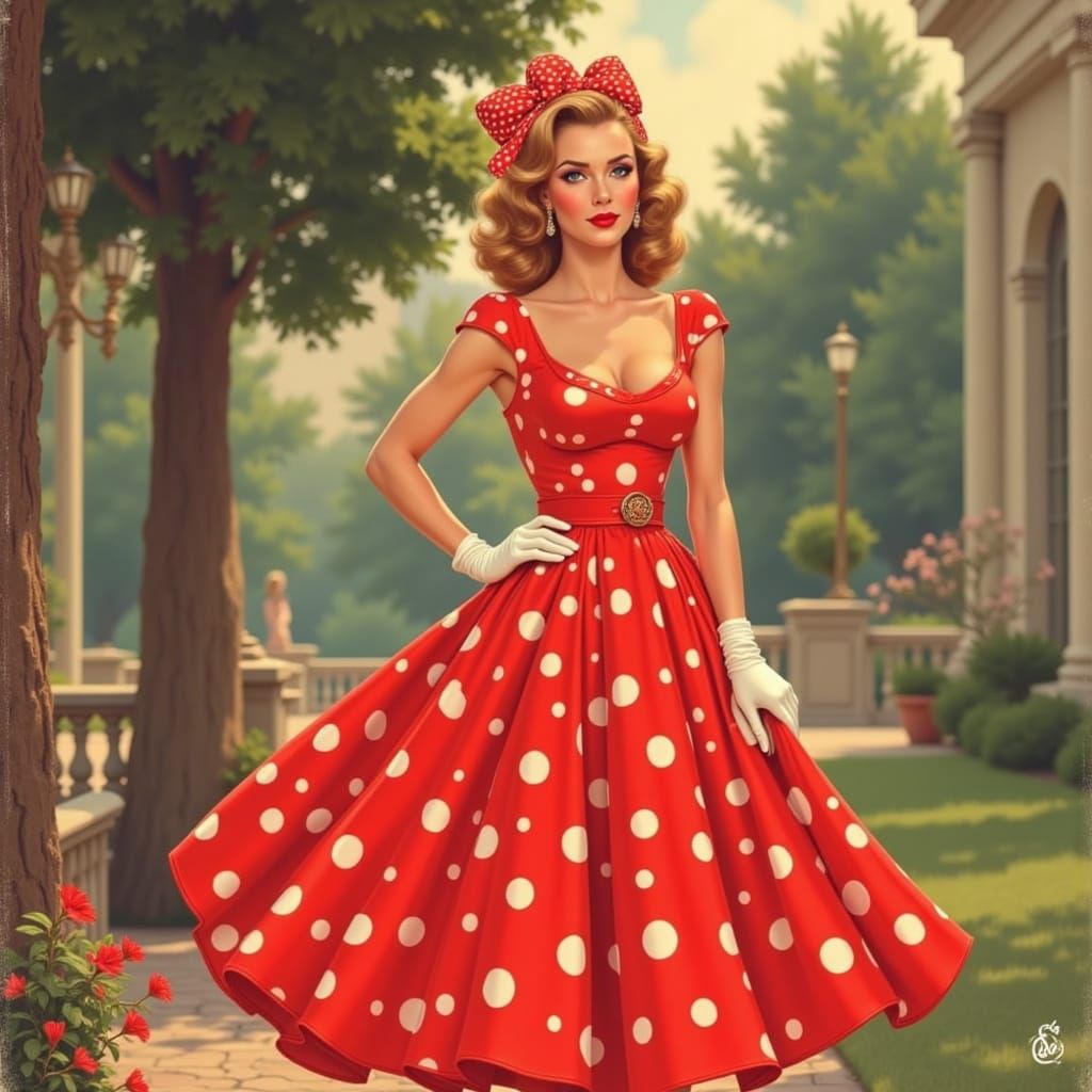 Retro Polka Dot Dress in Pin-Up Style