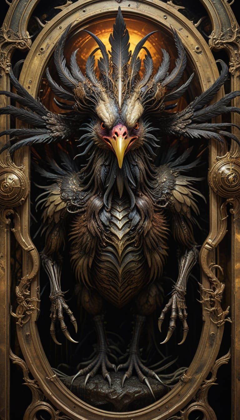 Surreal Chicken Monster in Oil Painting Style