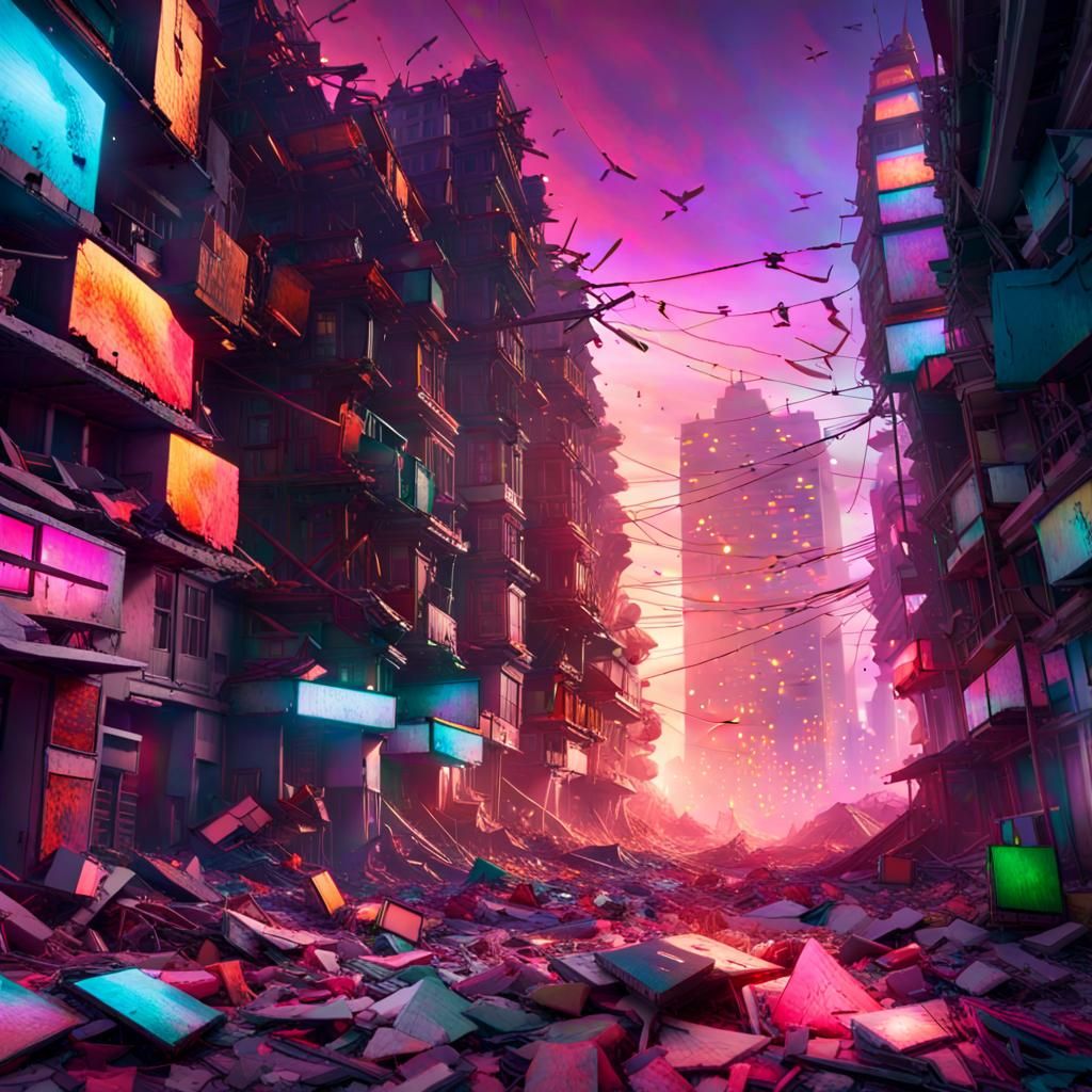 Cyberpunk Earthquake: Collapsing Buildings in Digital World