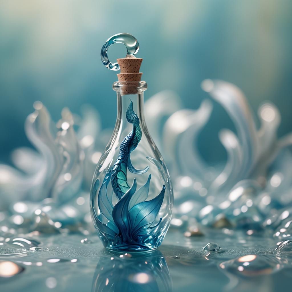 Miniature Mermaid in a Bottle: Surrealist Dreamscape
