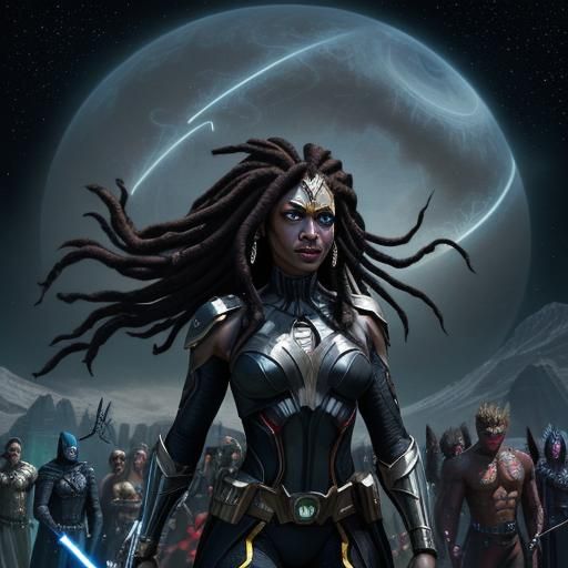 Epic Sci-Fi Battle with Glowing-Eyed Woman