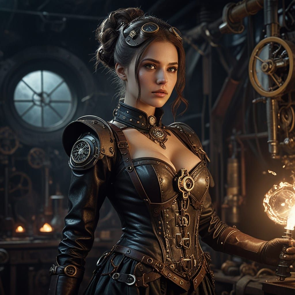 Steampunk Mage Portrait in Industrial Style