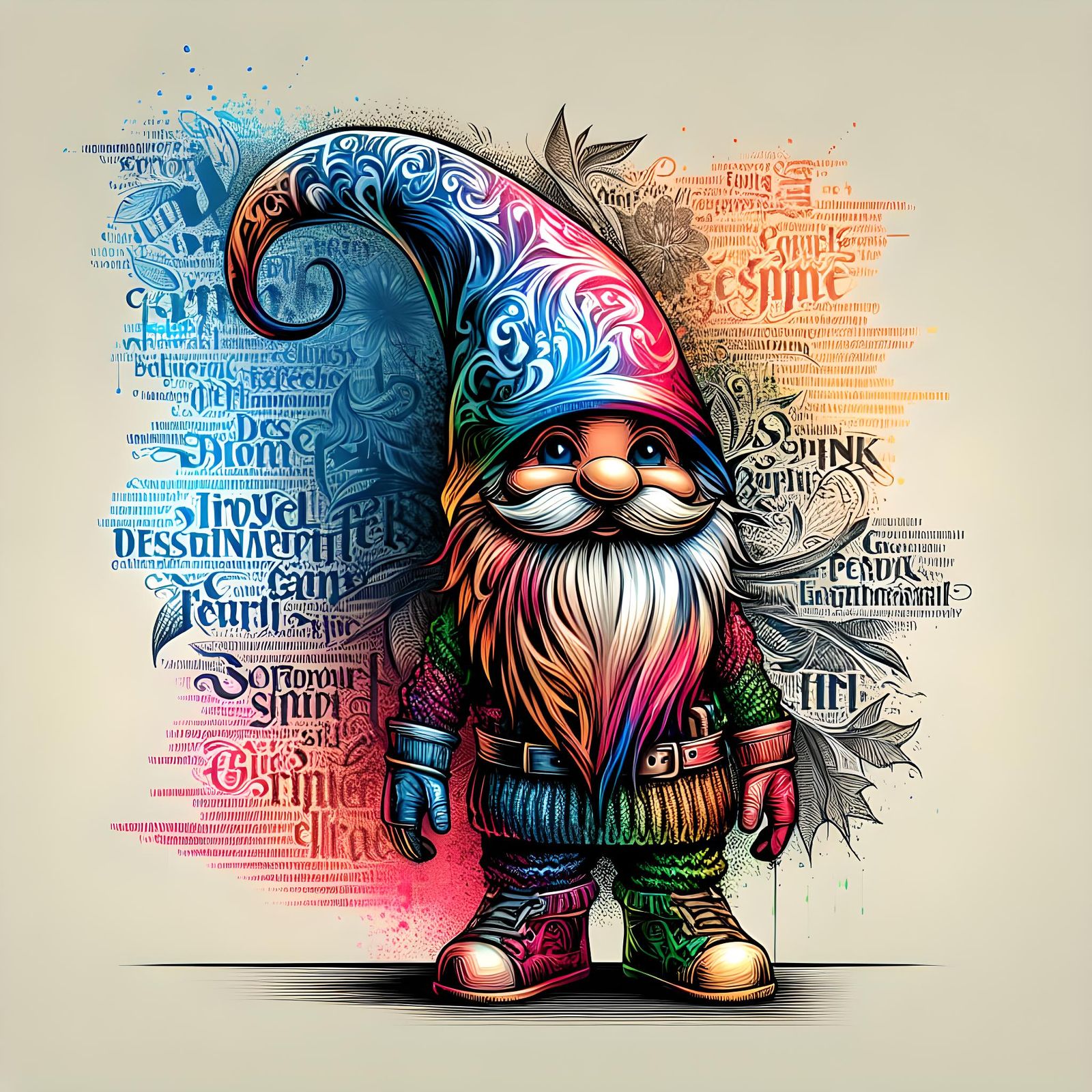 Punk Gnome in Tattoo Sketch Lettering Style