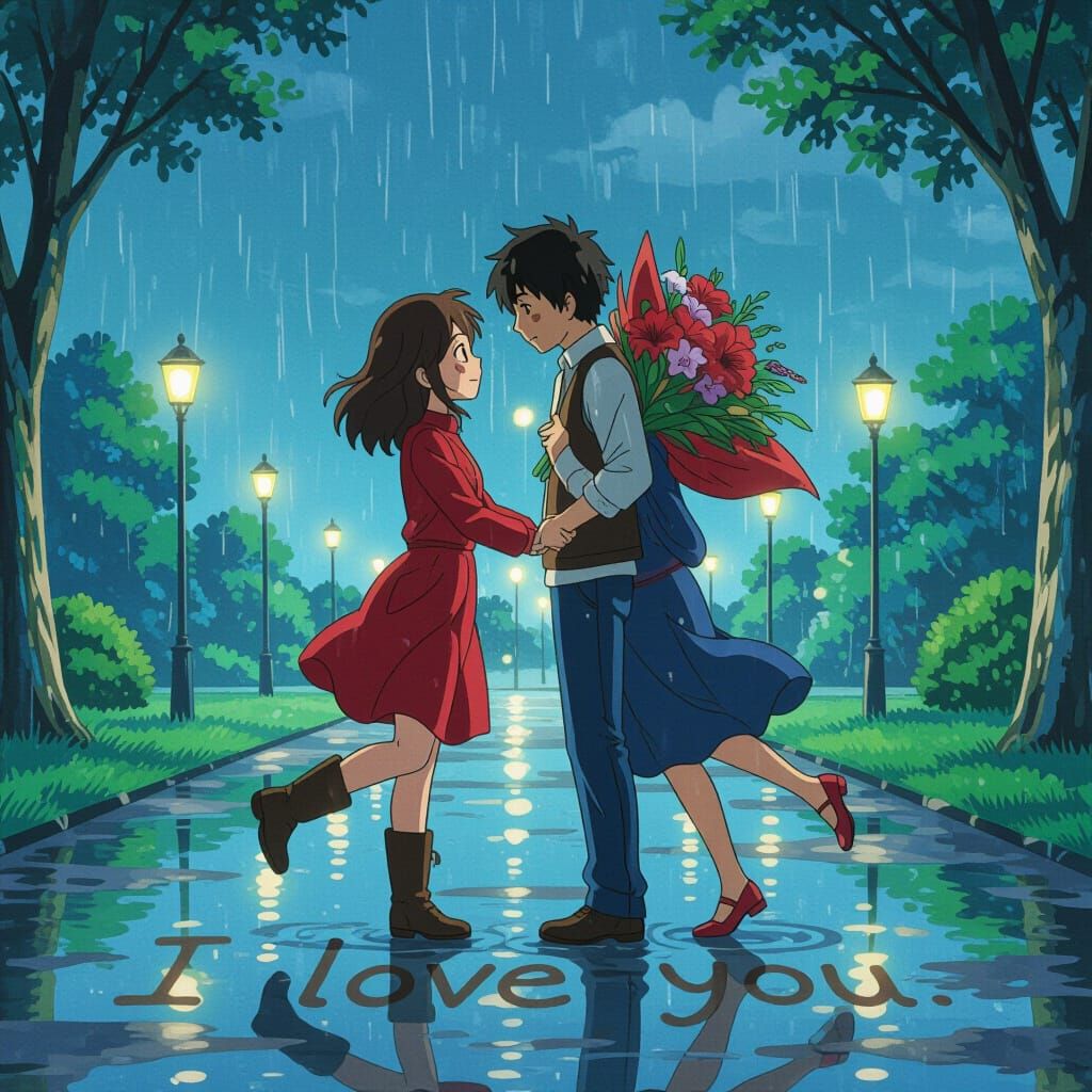 Romantic Couple Dancing in Rain with "I Love You"