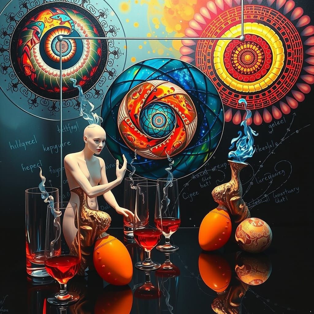 Elegant Figure Amidst Vibrant Nautilus Curves in Futuristic ...