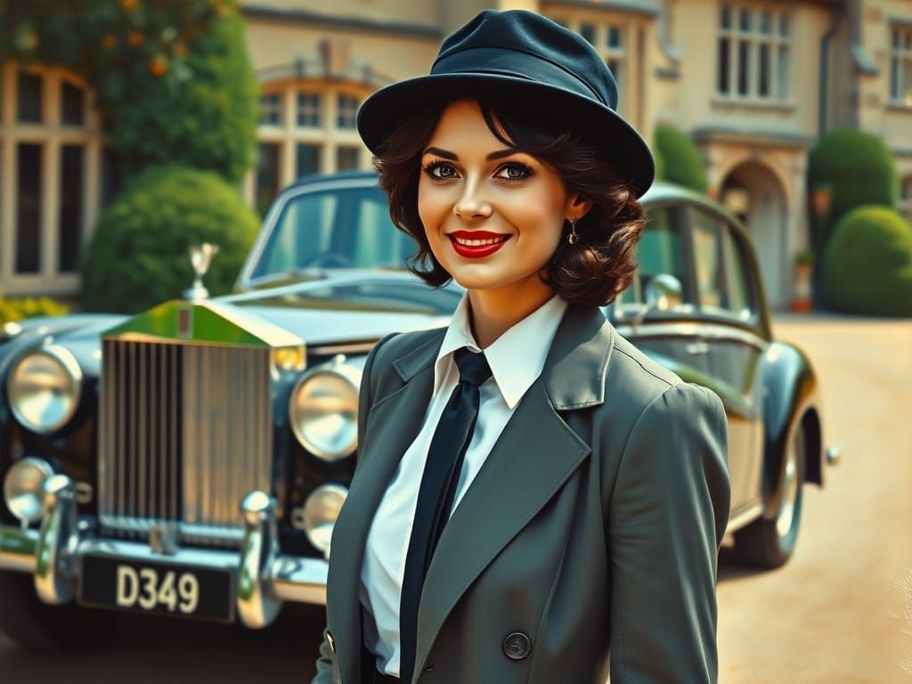 Elegant Woman with Vintage Rolls Royce: Impressionistic Oil ...