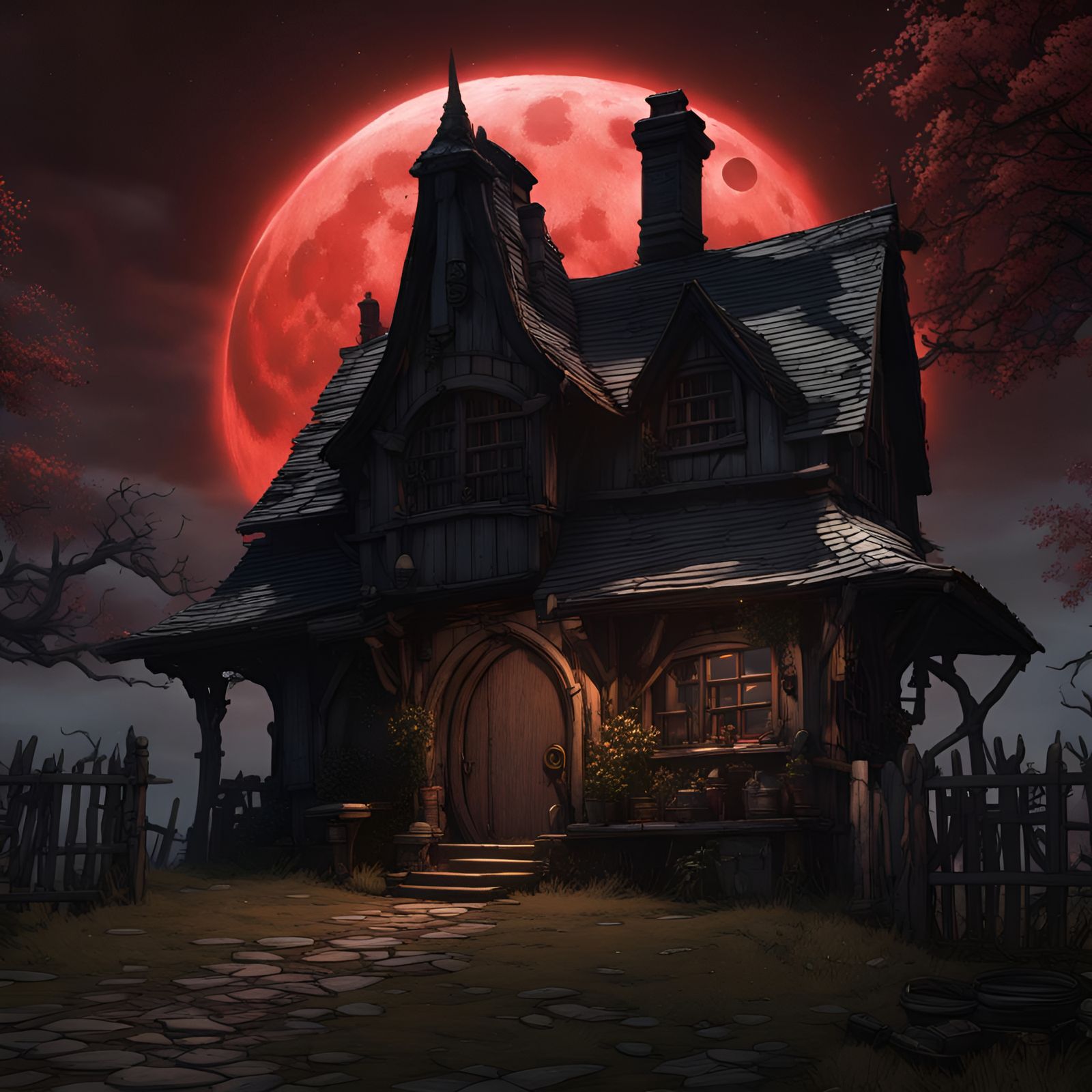 Bloodborne Hobbit House Under a Blood Moon