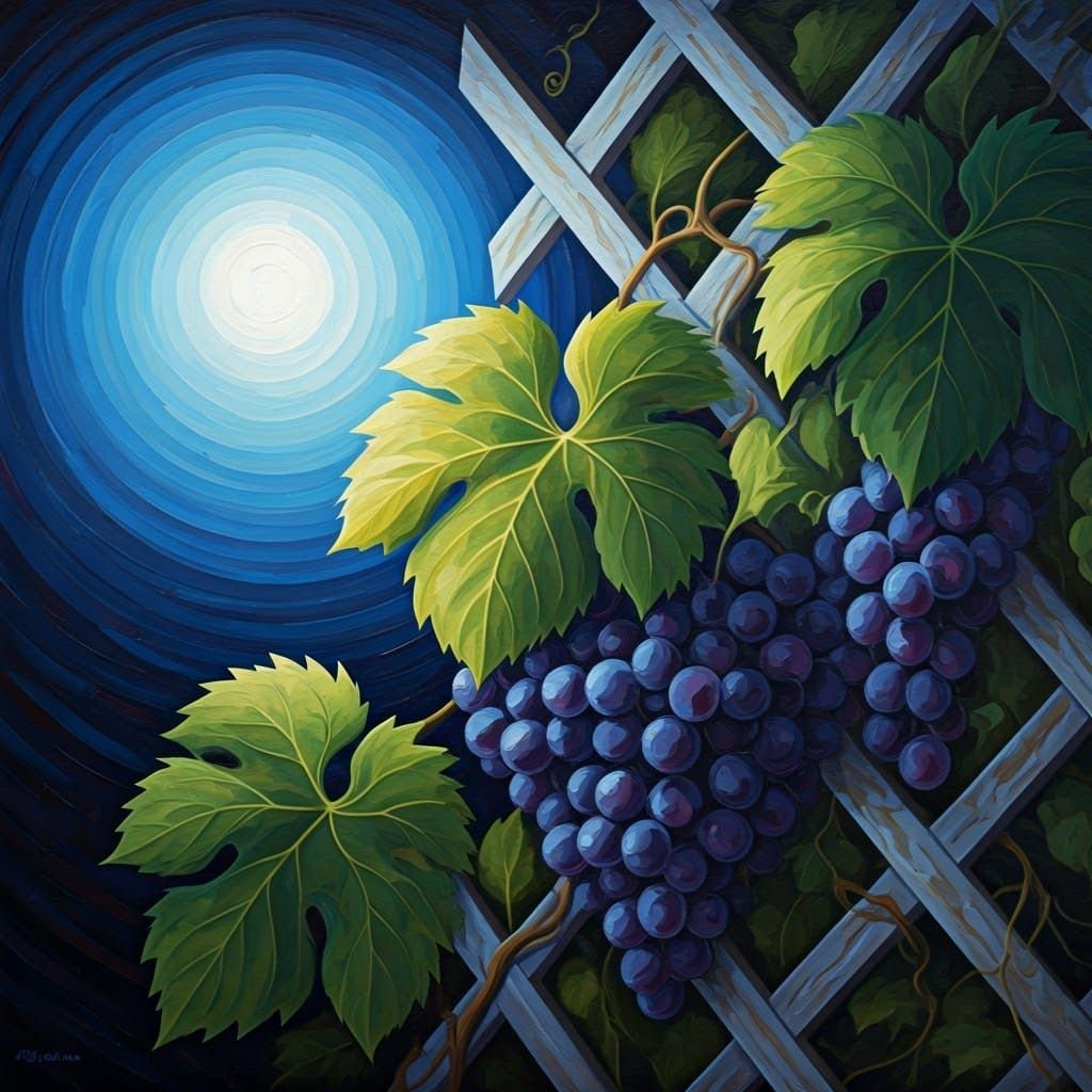 Luminous Moon Over Silver Vines in Impressionist Style