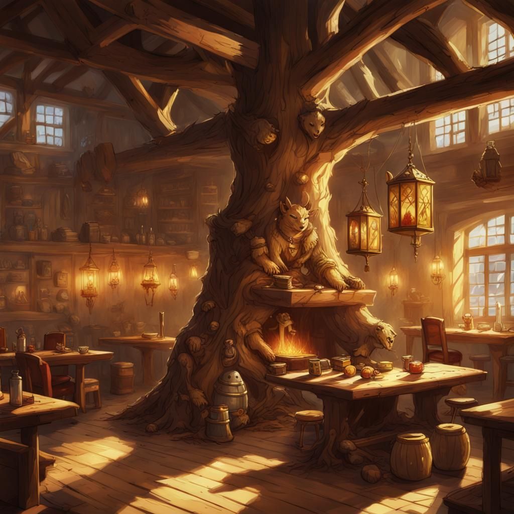 D&D Battle Spoils Adorn Tavern Pine Tree