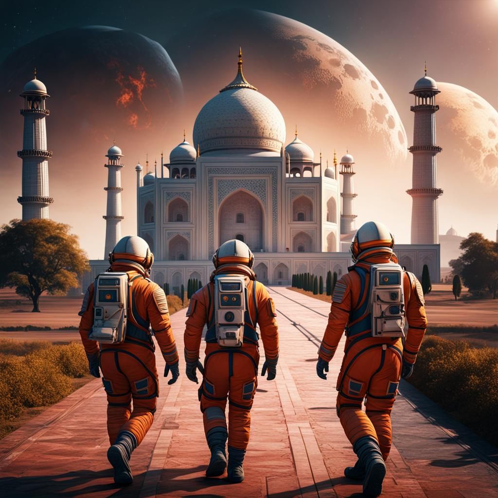 Astronauts Visit Taj Mahal: Detailed Matte Painting
