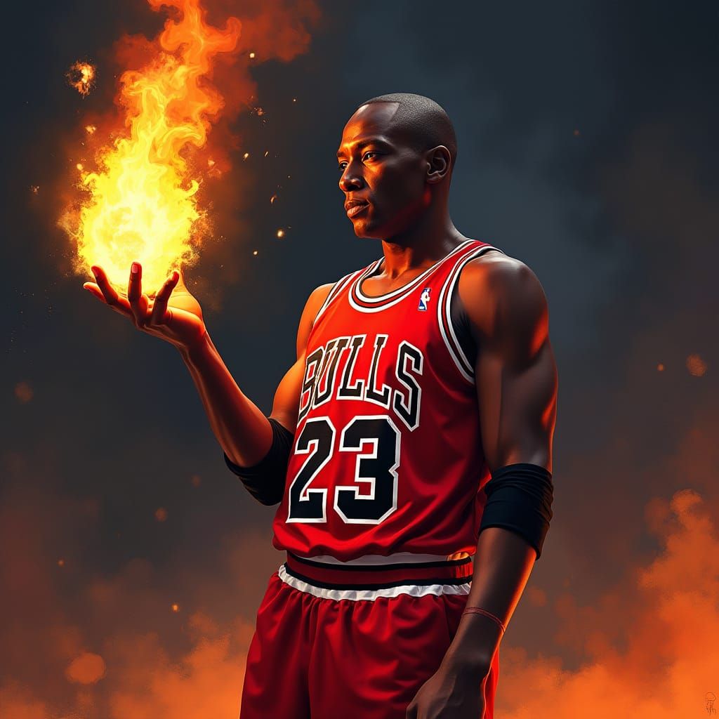 Michael Jordan with Blazing Flame, Digital Art