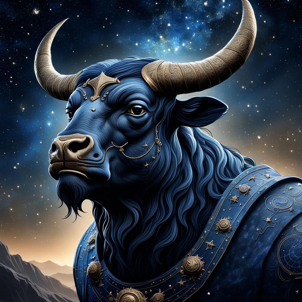 Zodiac Taurus Head on Constellation Background