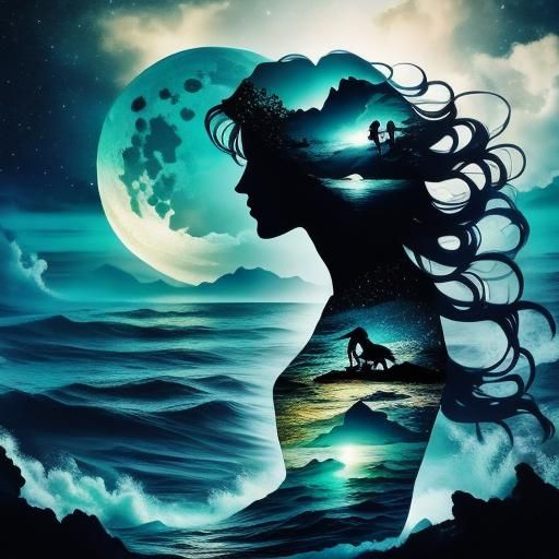 Moonlit Mermaid Double Exposure Silhouette Art