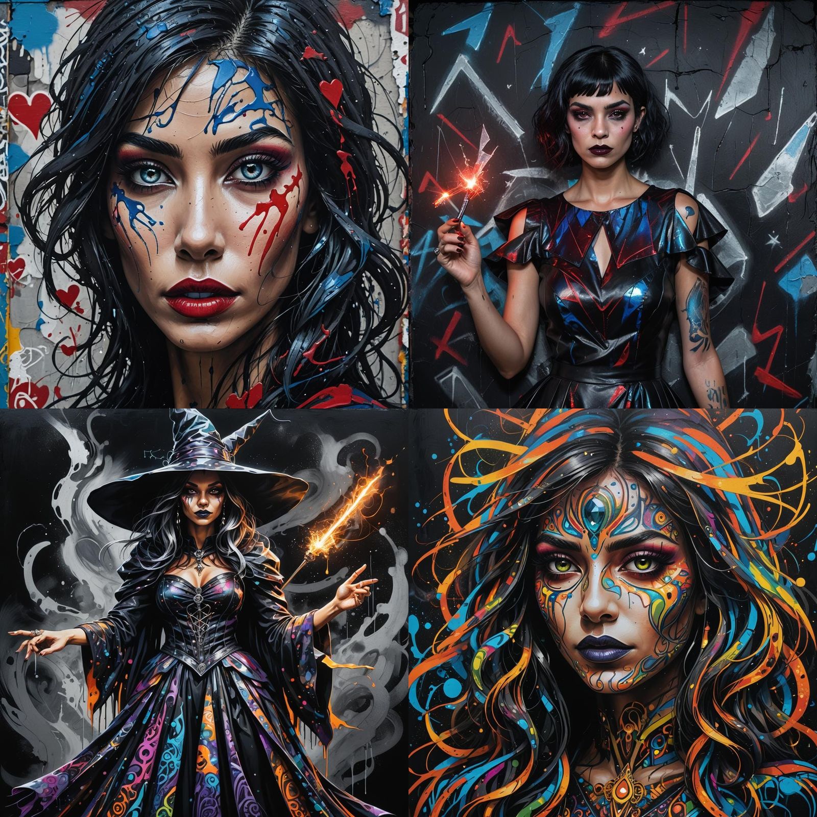 Enigmatic Brazilian Witch with Silver Wand in Graffiti Art