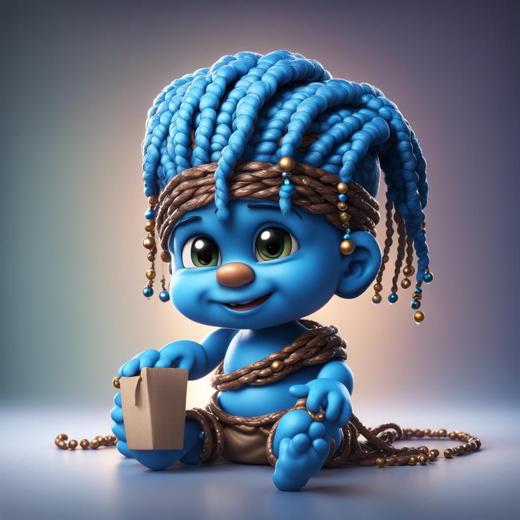 Baby Smurf with Braids: Detailed Fantasy Art
