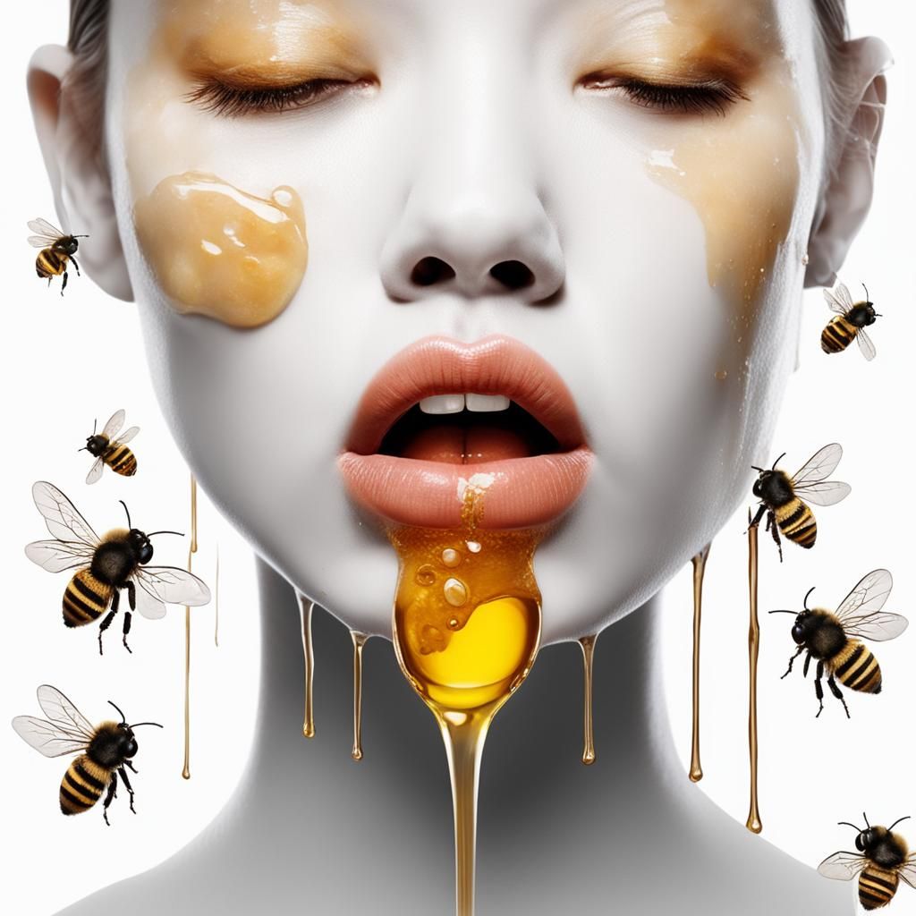 Surreal Honey Lips with Bee, Eye Contact