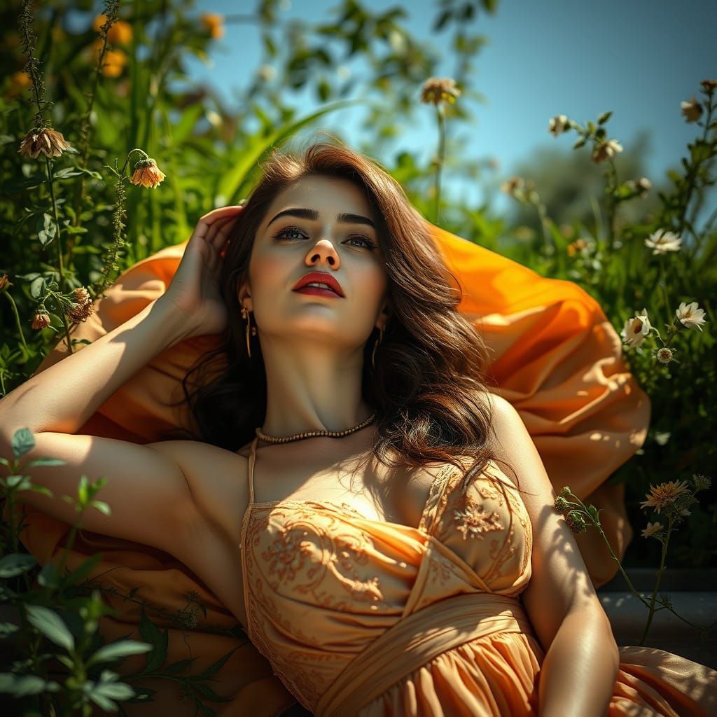 Woman in Sundress: Hyperrealistic Sunlight Scene