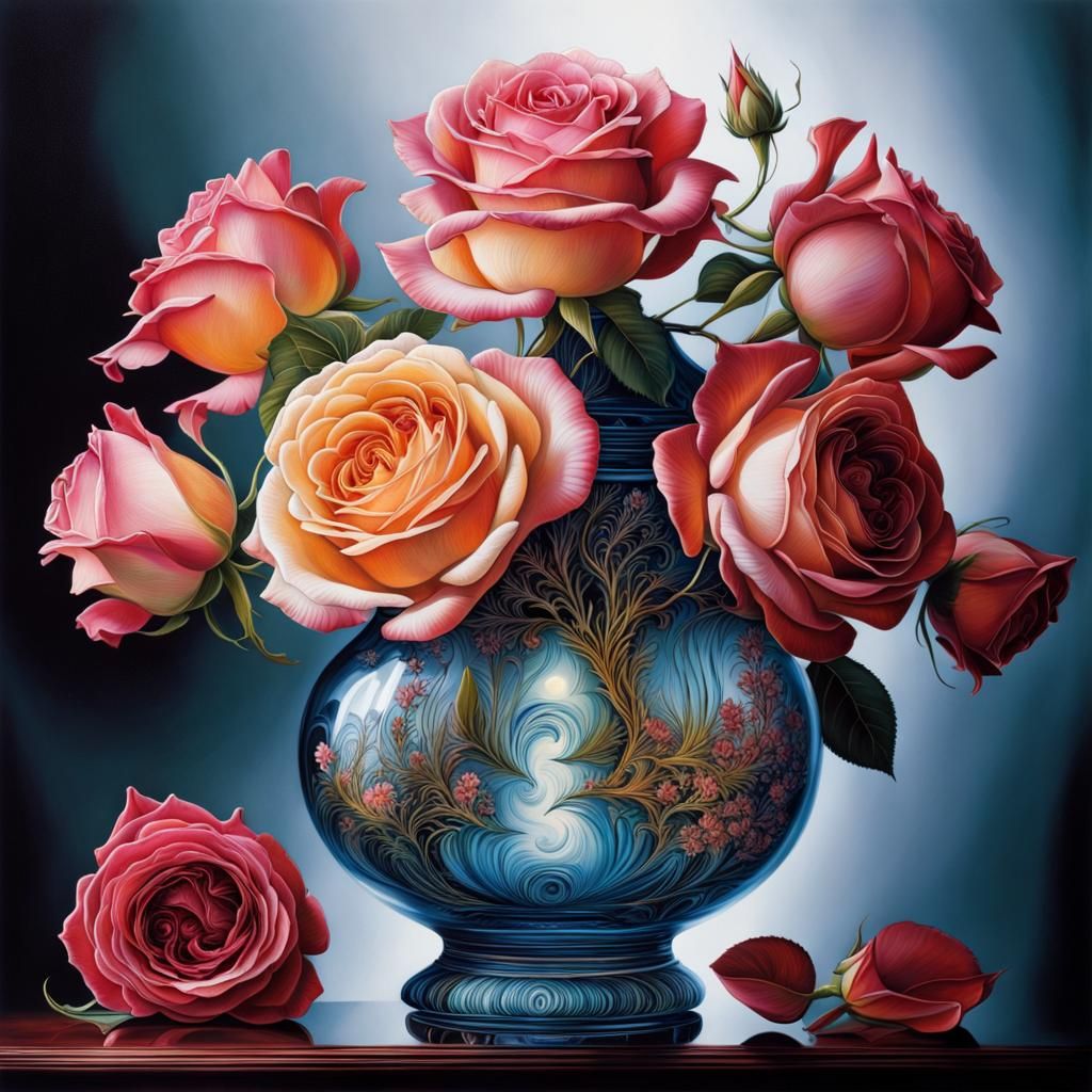 Intricate Rose Still Life Double Exposure Masterpiece