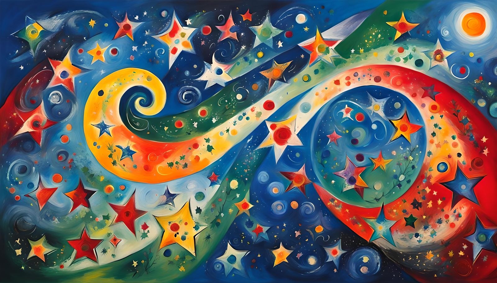 Dreamy Stars in Orbit: Naïve Art Style
