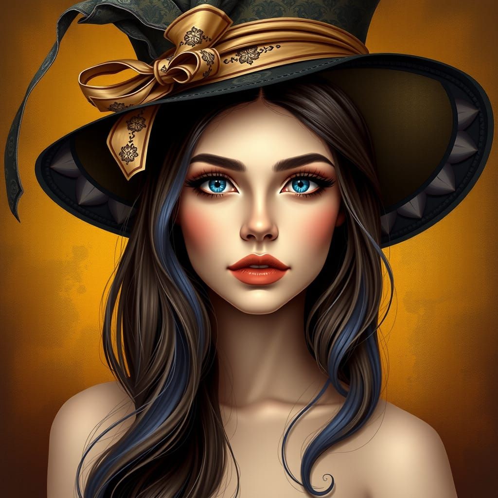 Elegant Woman with Ornate Hat in Art Nouveau Style