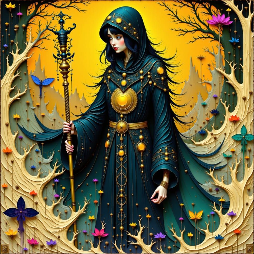 Mystical High Priestess in Art Nouveau Style