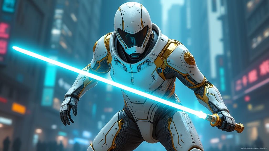 Futuristic Knight in Cyberpunk Sci-Fi Armor