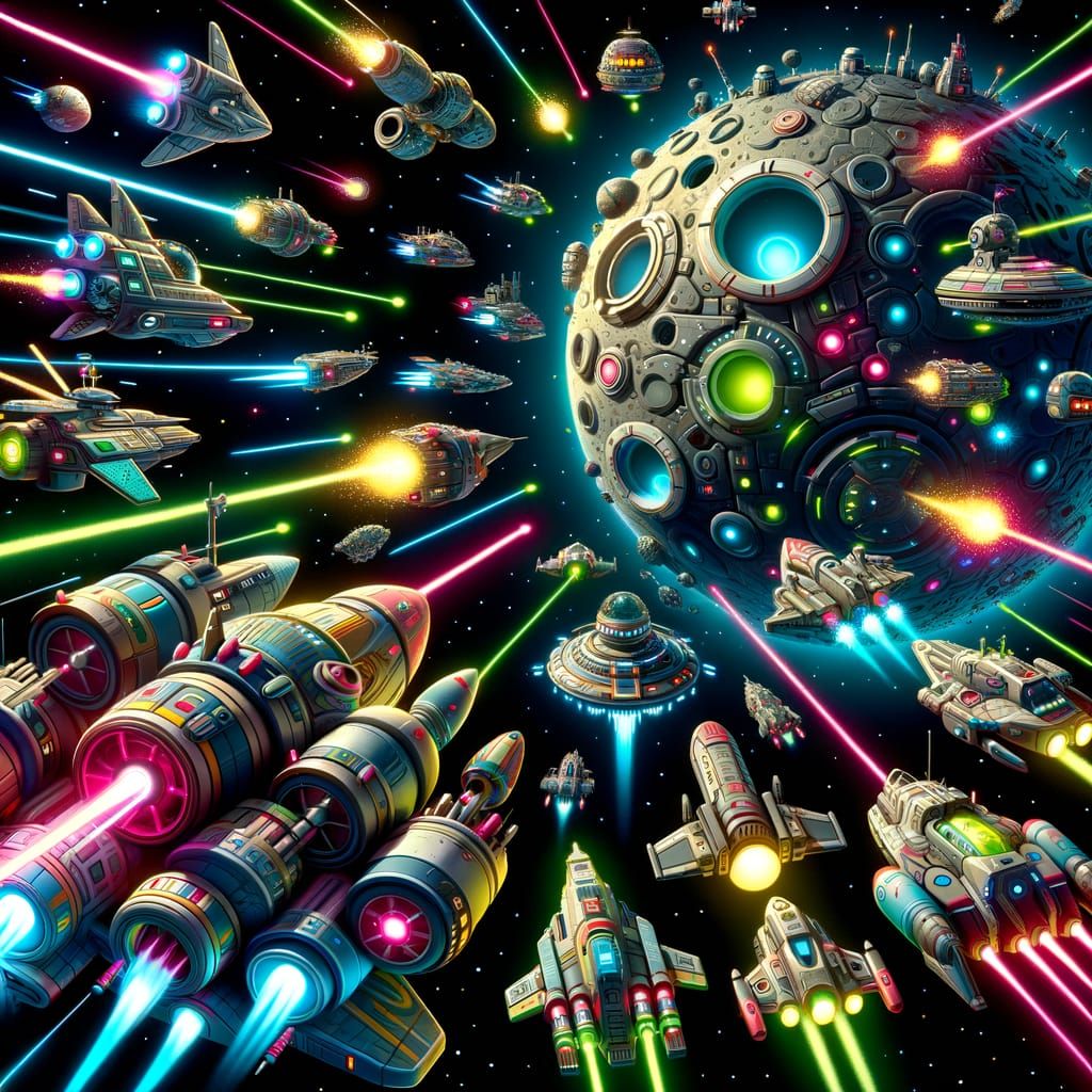Cosmic Cartoon Space Battle in 3D