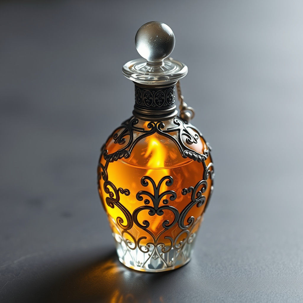 Intricate Crystal Potion Bottle with Golden Liquid