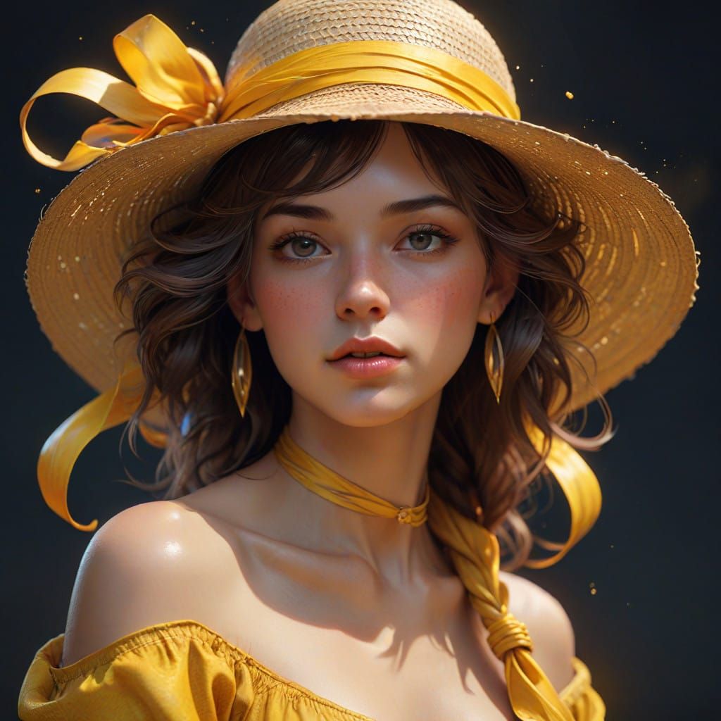 Woman in Elegant Straw Hat, Art Nouveau Style