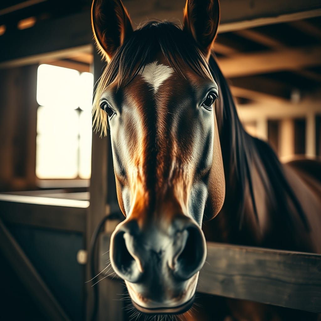 Majestic Horse in Warm Timber Stable