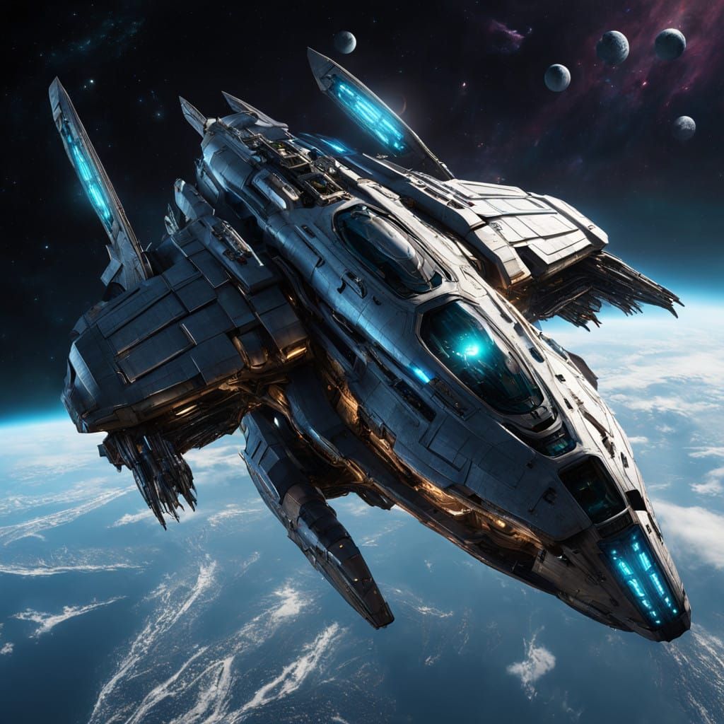 Ethereal Spacecraft with Majestic Wings and Segmented Hull