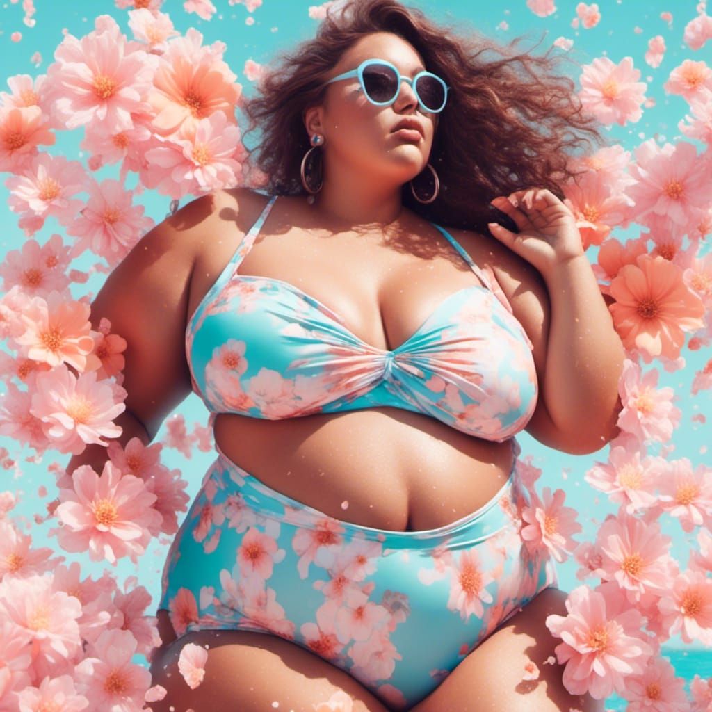 Plus Size Woman on Spring Break in Pastel Style
