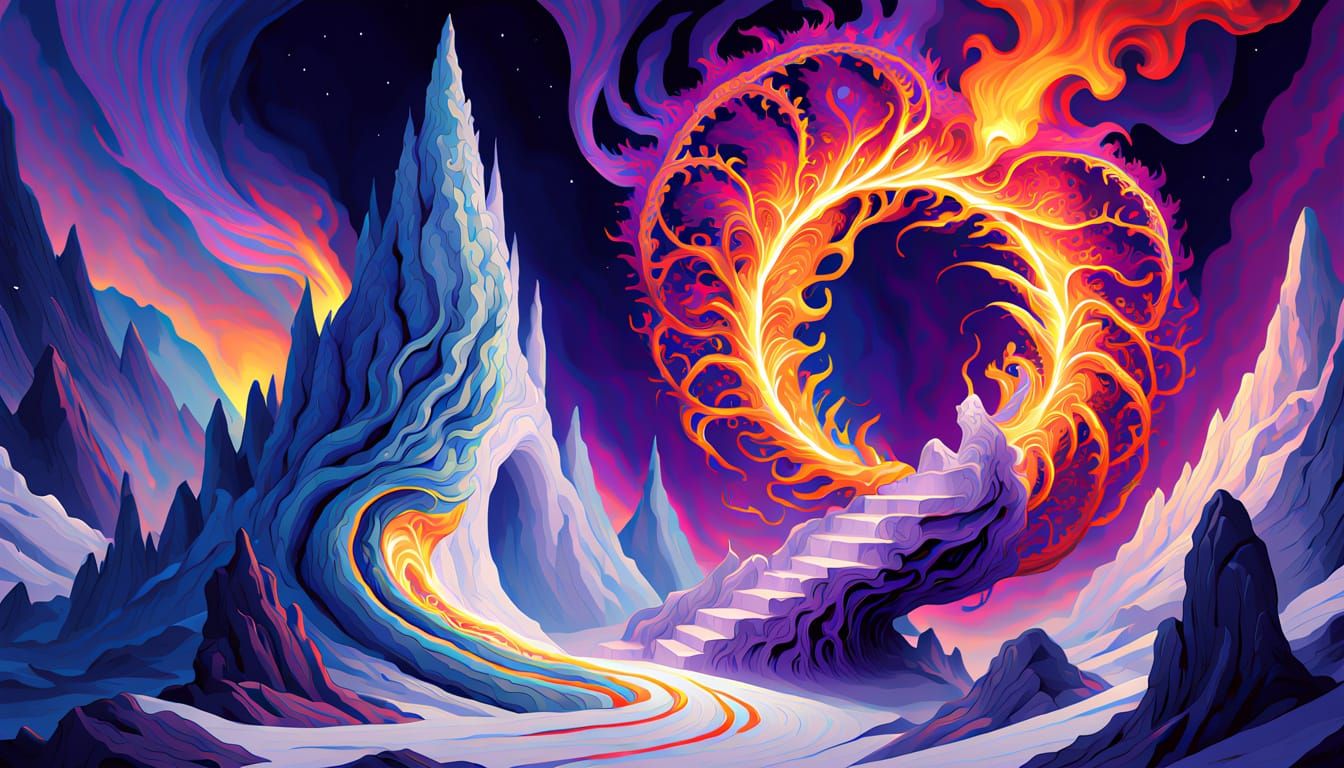 Flaming Being Emerges from Bedrock: Surreal Portrait