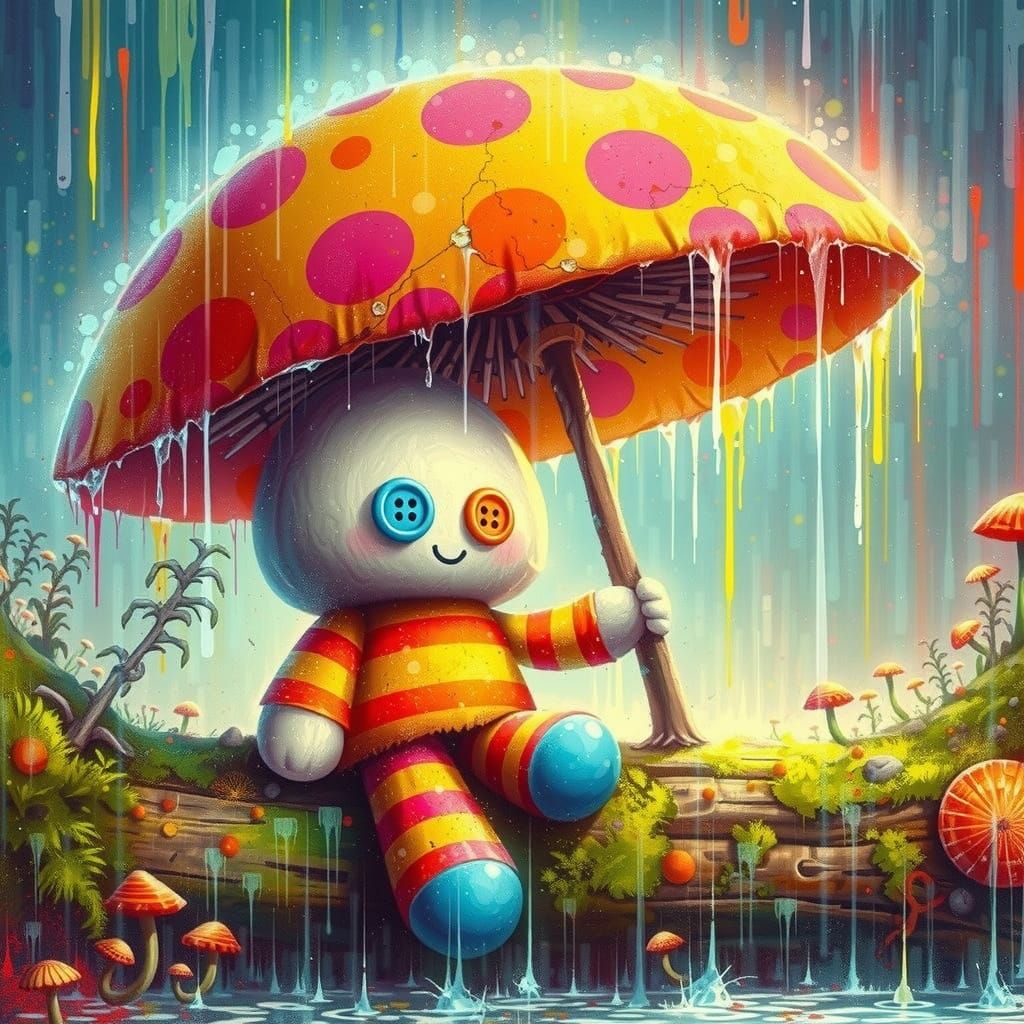 Mushroom Plush Spirit in Post-Apocalyptic Candy Style