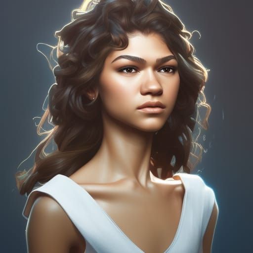 Zendaya Portrait in Hyperdetailed Digital Art Style