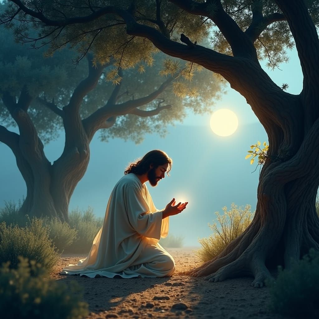 Jesus Praying in Gethsemane: Ethereal Digital Art