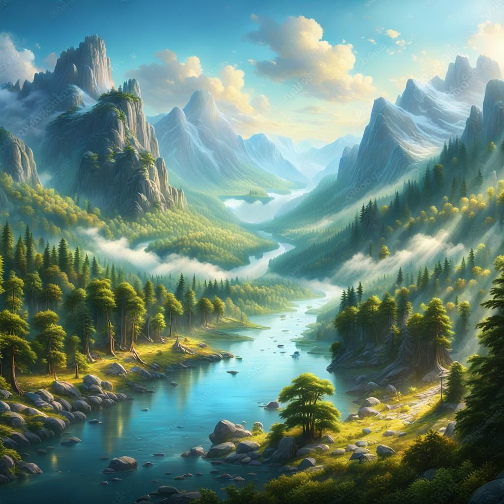 Fantasy Landscape Inspired by Hudson River School