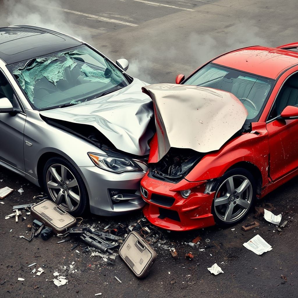 Crashed Cars in Dramatic, High-Contrast Scene
