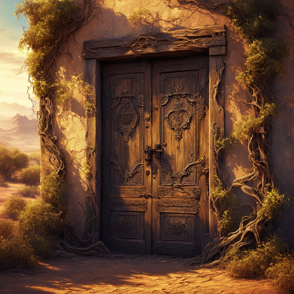 Mystical Door in Desert Landscape as Digital Art