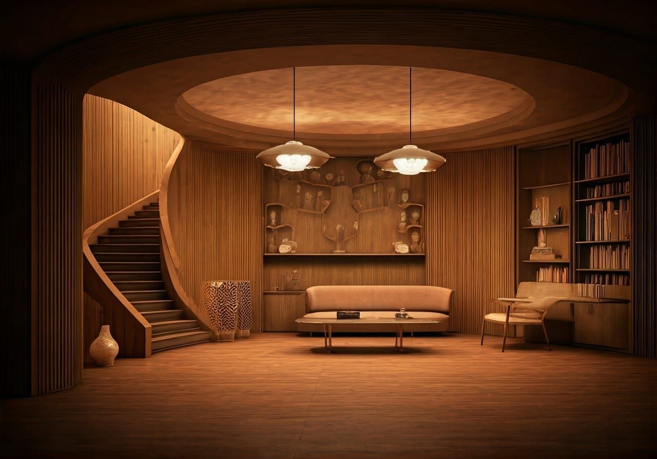 Retro-Futuristic Living Room Inspired by Eero Saarinen, Phot...