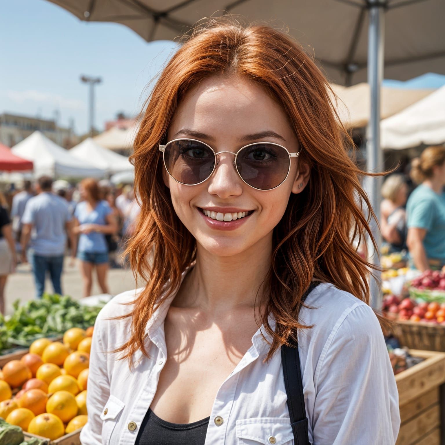 Fantasy Goddess at a Bustling Outdoor Market