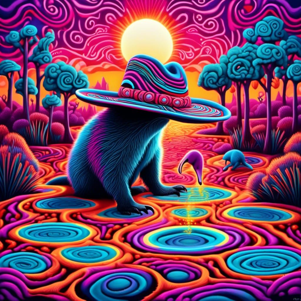 Psychedelic neon Australian folk art anteater