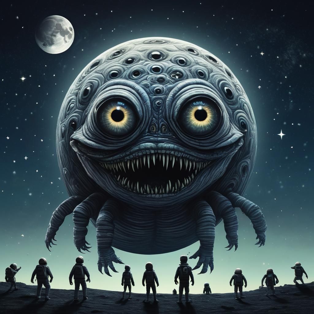 Surreal Multi-Eyed Creature Under Moonlight