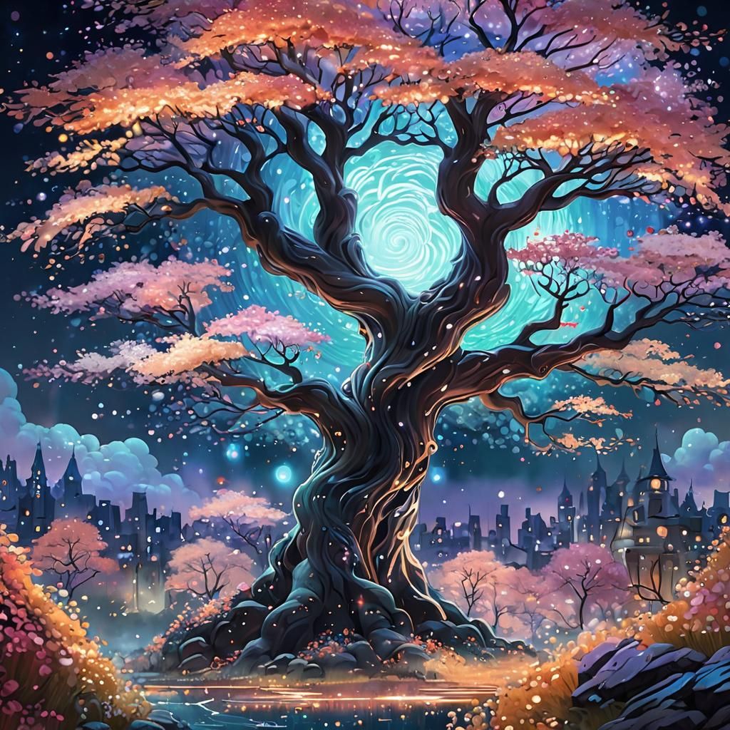 Glowing Dreamscape Tree in Digital Painting Style