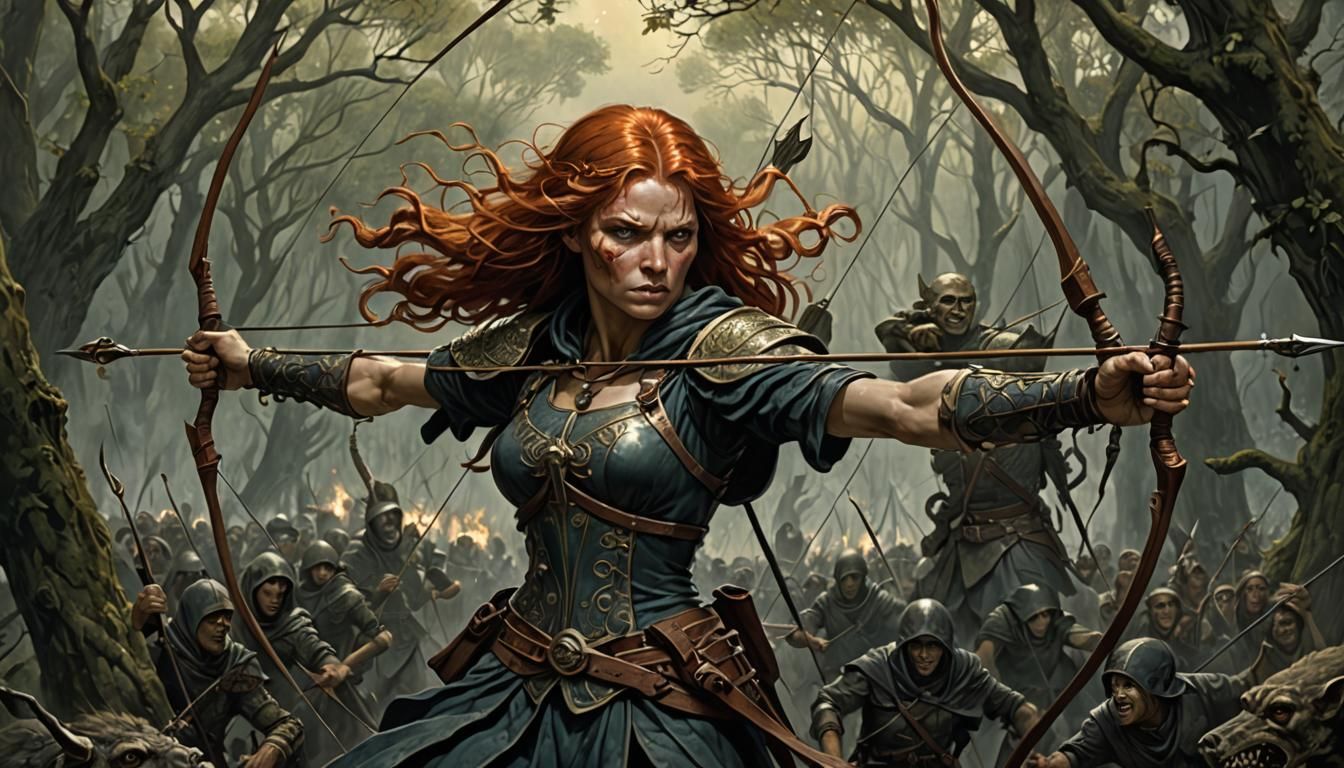 Redheaded Gorgon Archer in Horror Style