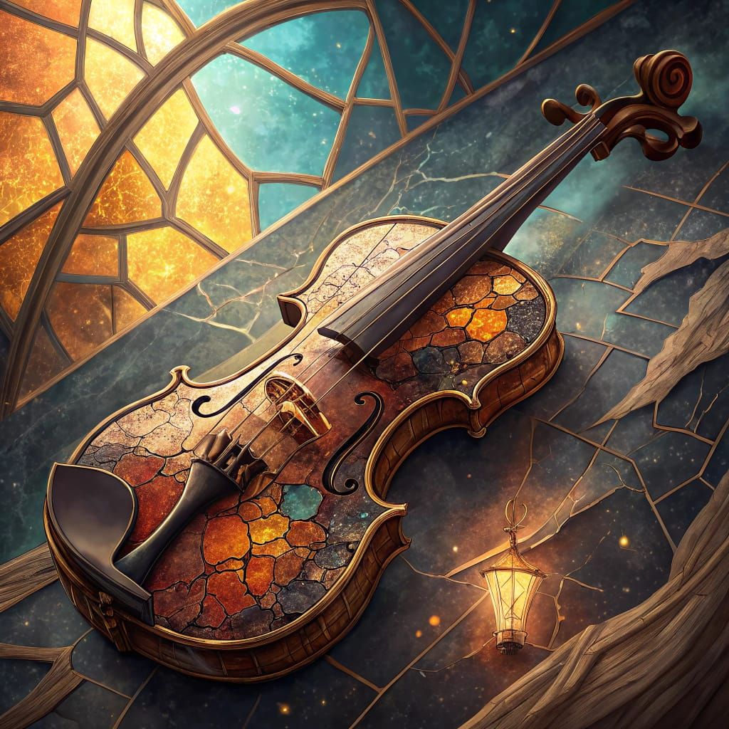 Fractured Lacquer Violin in Abstract Mosaic