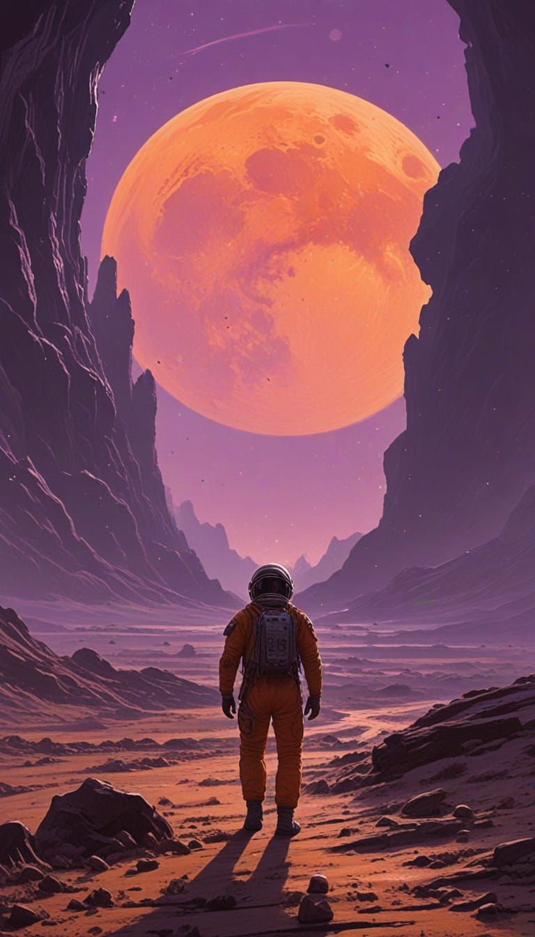 Astronaut Explores Alien World in Retro-Futuristic Style